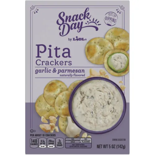 Snack Day Pita Crackers, Garlic & Parmesan^Lidl New
